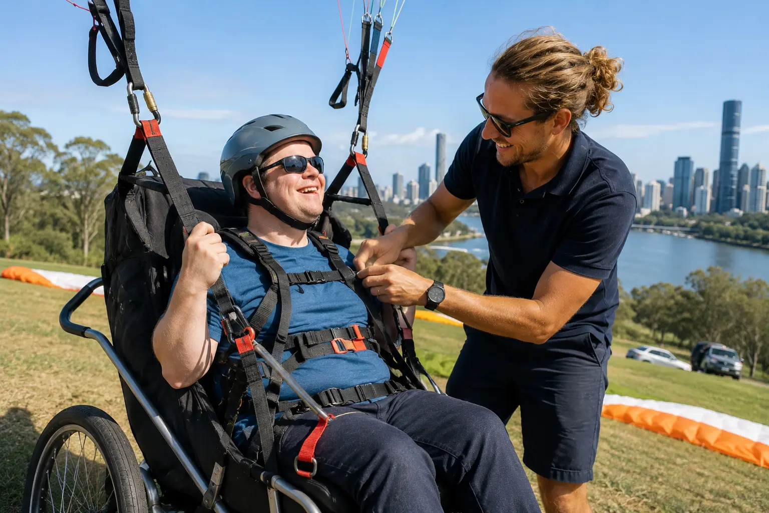 Support worker helping NDIS participant join a local Brisbane activity for ndis community participation