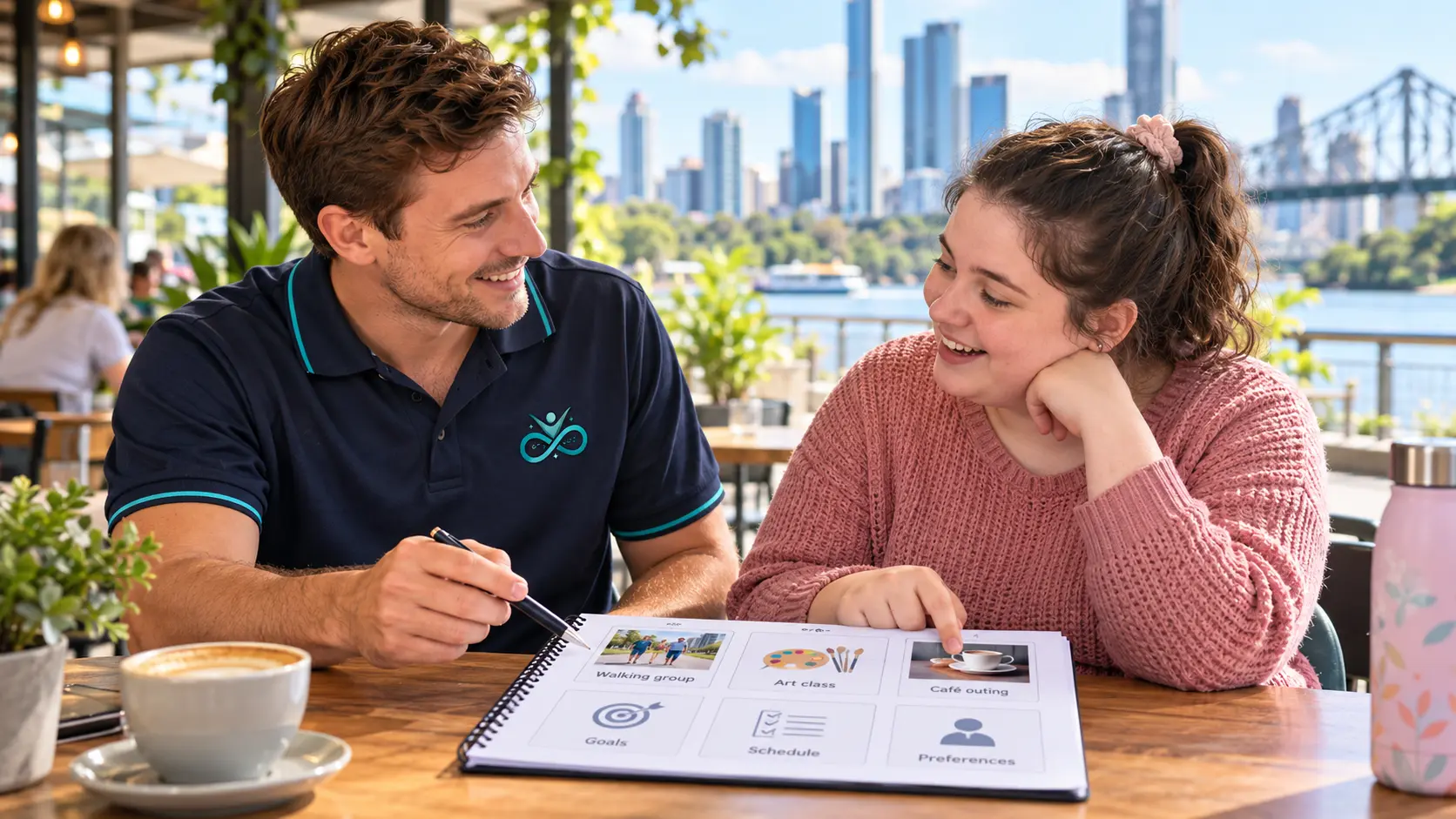 Community access provider Brisbane discussion with an NDIS participant about activities, goals and support preferences